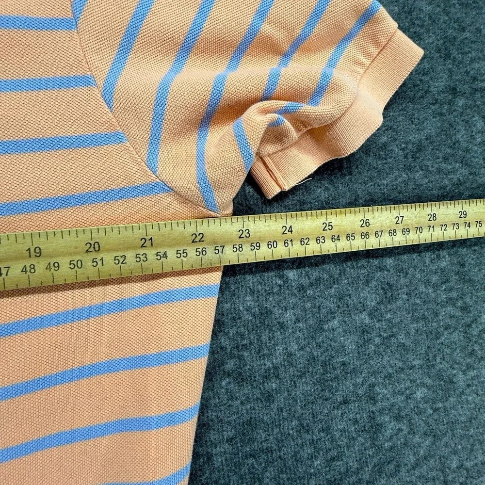 RALPH LAUREN‎ Polo Mens Shirt Large Peach Blue Striped Short Sleeve Cotton